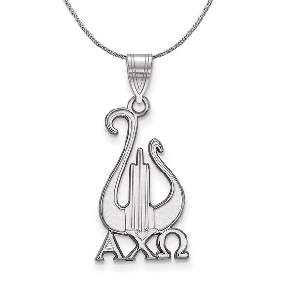 Sterling Silver Alpha Chi Omega Large Pendant Necklace - 24 Inch - Picture 1 of 8